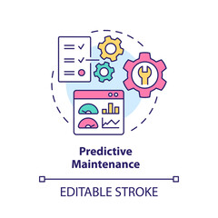 Sticker - Predictive maintenance concept icon. Evaluating virtual asset condition abstract idea thin line illustration. Isolated outline drawing. Editable stroke. Roboto-Medium, Myriad Pro-Bold fonts used