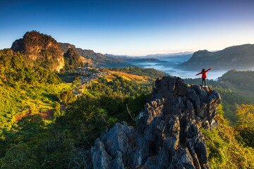 Ban Cha Bo, Landscape sea of mist  in morning on high mountain at Mae Hong Son  province Thailand.