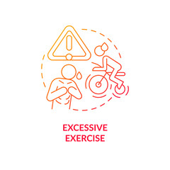 Wall Mural - Excessive exercise red gradient concept icon. Exhaustion. Work out injury. Traumatic training abstract idea thin line illustration. Isolated outline drawing. Roboto-Medium, Myriad Pro-Bold fonts used