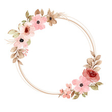 Watercolor Pink Floral Wreath With Circles