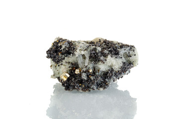 macro mineral stone Quartz Galena Pyrite on a white background