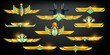 Egyptian game ornament border, vector golden UI frame set, Egypt treasure menu divider kit. Mythology Anubis sign, GUI vintage decor element, metal wings vintage separator. Egyptian border collection