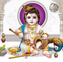 Lord Bal Krishna With Colorful Background Wallpaper , God Bal Krishna Poster Design For Wallpaper