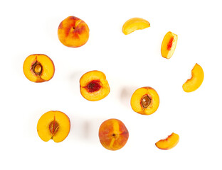 Wall Mural - peach pieces isolated on white background