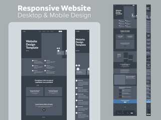 Wall Mural - website design. responsive desktop and mobile wireframe. landing page template.