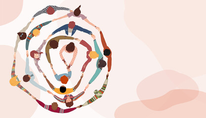 group of people in circle from diverse culture holding hands.cooperation and teamwork.community of f
