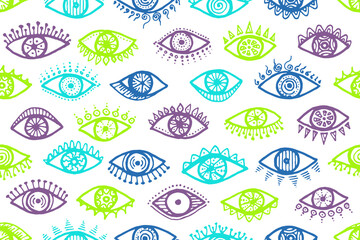 Wall Mural - Different human eyes naive endless ornament. Pop