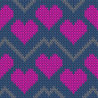 Hygge heart knit norwegian vector seamless pattern. Knitwear imitation valentine