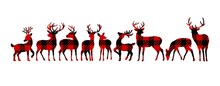 Vector Buck Deer Stag Reindeer Border Silhouette Stencil Design.Sticker.T Shirt Print.Buffalo Black Red Gingham Lumberjack Quilt Tartan Checkered Plaid Pattern Background Texture. DIY. Christmas Decor