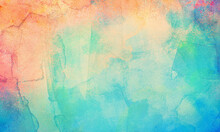 Abstract Watercolor Background With Grunge Texture In Blue Pink Orange Yellow Beige And Green Colors, Colorful Watercolor Design