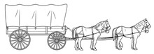 Covered Wagon With Four Horses Stock Illustration.
