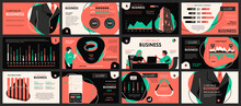 Business Meeting Presentation Slides Templates From Infographic Elements And Vector Illustration. Can Be Used For Presentation Teamwork, Brochure, Marketing, Annual Report, Banner, Booklet.