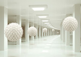 Fototapeta Perspektywa 3d - 3d wallpaper many of white balls on tunnel background for living room decor