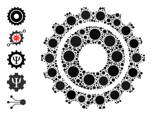 Wall Mural - Gearwheel mosaic icon. Vector mosaic composed with randomized virus cell items. Virus cell mosaic gearwheel icon, and similar icons. Gearwheel mosaic for medical templates.