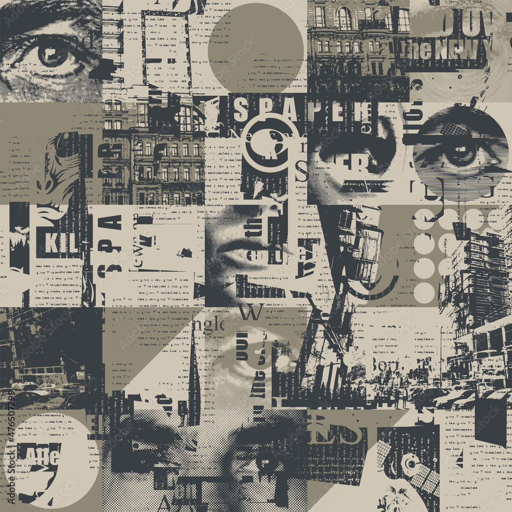 Abstract seamless pattern with chaotic layering of newspaper articles,  illustrations, headlines. Creative vector background in the grunge style.  Suitable for wallpaper, wrapping paper or fabric design Stock Vector |  Adobe Stock, image size:1000x1000