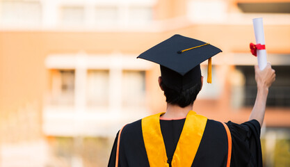 Wall Mural - graduates wearing black hats holding university graduation certificates,Concept education congratulation. Graduation Ceremony ,Congratulated the graduates in University.