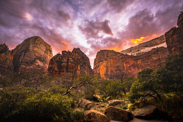 Wall Mural - Dark Clouds Hang Over Deer Trap The Organ and Angels Landing From The Valley Road