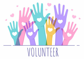 Wall Mural - Love Charity or Giving Donation via Volunteer Team Worked Together to Help and Collect Donations for Poster or Banner in Flat Design Illustration