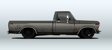 Pickup Truck, Rat Rod. Vector Illustration, View From Side.