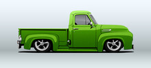 Pickup Truck, Hot Rod. Vector Illustration, View From Side.