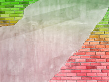 Brick Walls Dyed In Green And Pink With Bright And Exotic Colors.