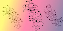 Science Network Pattern, Connecting Lines And Dots. Technology Hexagons Structure Or Molecular Connect Elements. Structure Molecule And Communication. Dna, Atom, Neurons. Abstract Vector Illustration.