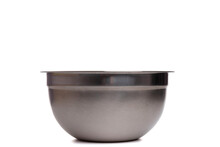 Empty Stainless Steel Salad Bowl On White Background, Metal Bowl