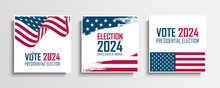2024 United States Presidential Election Set. US President Elections Vote Cards Collection. Vector Illustration.	