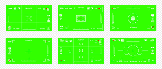 Canvas Print - Green colored chroma key camera rec frame viewfinder overlay background screen flat style design vector illustration. Chroma key VFX screen camera overlay abstract background concept for video footage