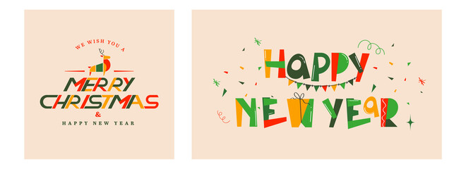 Sticker - Merry Christmas And Happy New Year Poster Or Banner Design In Two Options.