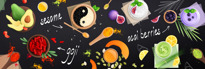 Wall Mural - Superfood Flat Background Composition