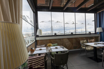 Interior of an empty hotel restaurant