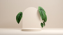 3D Render Image Of Empty Space Mockup Podium Nature Caladium Plant For Product Display