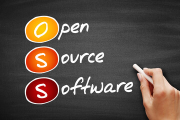 Wall Mural - oss - open source software acronym, technology concept background on blackboard