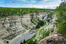 View On One Of Anticosti's Limestone Canyons And Waterfalls From The "Falaises" Hiking Trail, In Anticosti National Park, Located In Cote Nord Region Of Quebec, Canada