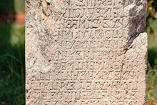 Inscriptions In Greek On Columns In The Ruins Of The Ancient City Of Andriake In Modern Turkey