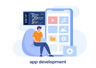 Wall Mural - application development illustration. ui and ux designer. mobile apps developer vector flat design a