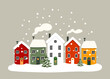 © Екатерина Грачева - Flat-style houses are isolated. Snow-skidded winter streets. Concept. Christmas. Roofs are covered with snow. Vector illustration