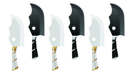set of Large sharp cleaver knife isolated on white background, cleaver knives, chef knife