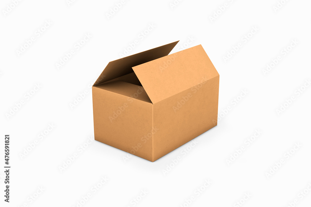 Empty cardboard packaging delivery box Mock up isolated on white background. 3d rendering.