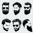 © zfmbek - Bearded men, hipster face. Fashion silhouette, emblem, icon, label. Vector illustration