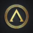 spartan shield vith greece lambda symbol / 3d golden shape