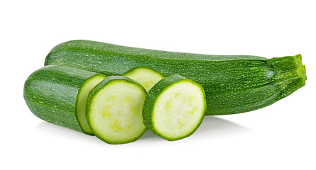 Poster - fresh green zucchini with slice isolated on white background