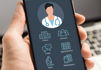 Unrecognizable man using smartphone with telemedicine app on screen