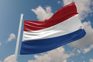 Wall Mural - The flag of the Netherlands (Dutch: de Nederlandse vlag) is a horizontal tricolour of red, white, and blue