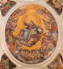 Poster - ROME, ITALY - AUGUST 29, 2021: The fresco of God the Creator on the cupola in the church Chiesa di San Francesco a Ripa by Giovani Battista Ricci - il Navarro (1620).