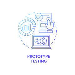 Sticker - Prototype test blue gradient concept icon. Physical asset replica abstract idea thin line illustration. Product development phase. Isolated outline drawing. Roboto-Medium, Myriad Pro-Bold fonts used