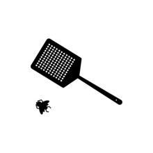 Fly Swatter And Fly Icon. Pest Control Illustration