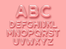3d Glossy Pink Alphabet Vector Set. Realistic Romantic Typeface. Decorative Letters For Valentines, Mothers Day, Wedding Banner, Cover, Birthday Or Anniversary, Holiday Party.