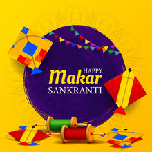 Happy Makar Sankranti Festival Template With Creative Kites Illustration